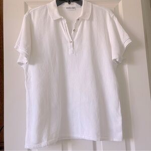 Charter Club White Textured Polo Blouse